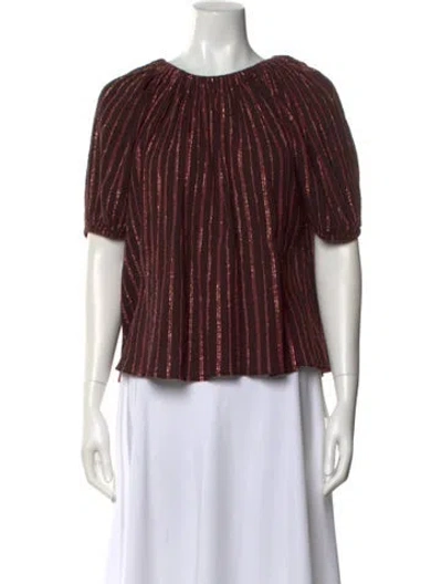 Pre-owned Ulla Johnson Striped Bateau Neckline Blouse In Brown