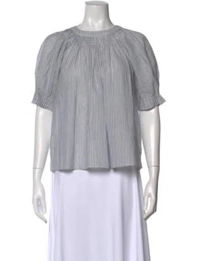 Pre-owned Ulla Johnson Striped Crew Neck Blouse In Blue