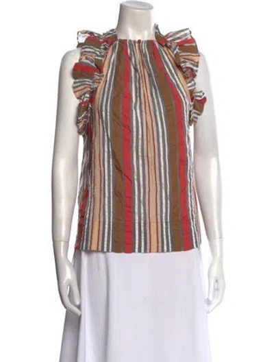 Pre-owned Ulla Johnson Striped Crew Neck Blouse In Brown