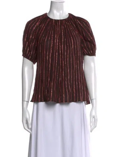 Pre-owned Ulla Johnson Striped Crew Neck Blouse In Brown