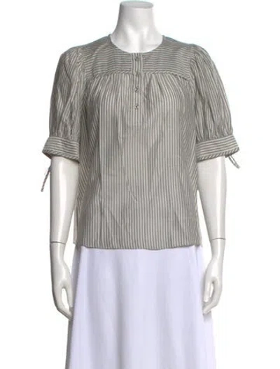 Pre-owned Ulla Johnson Striped Crew Neck Blouse In Grey