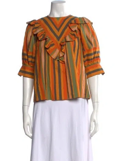 Pre-owned Ulla Johnson Striped Crew Neck Blouse In Orange