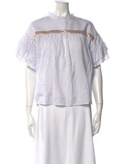 Pre-owned Ulla Johnson Striped Crew Neck Blouse In White