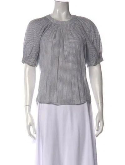 Pre-owned Ulla Johnson Striped Crew Neck Blouse In White