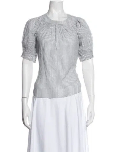 Pre-owned Ulla Johnson Striped Crew Neck Blouse In White