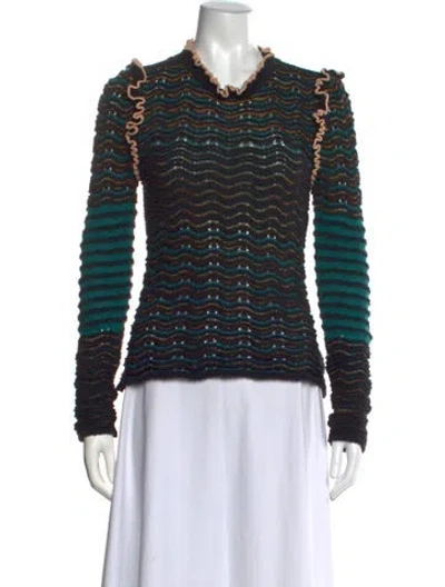Pre-owned Ulla Johnson Striped Crew Neck Sweater In Black