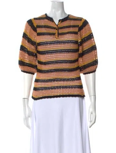 Pre-owned Ulla Johnson Striped Crew Neck Sweater In Black