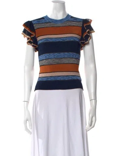 Pre-owned Ulla Johnson Striped Crew Neck Sweater In Blue