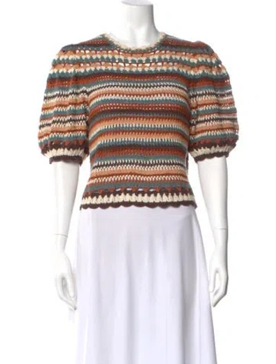 Pre-owned Ulla Johnson Striped Crew Neck Sweater In Brown
