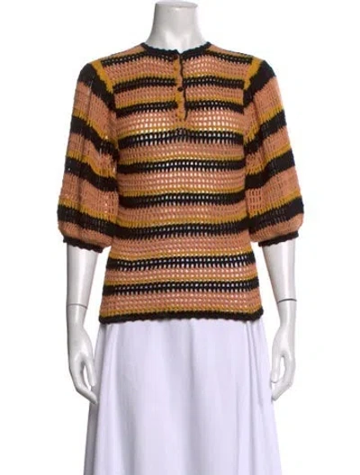 Pre-owned Ulla Johnson Striped Crew Neck Sweater In Brown
