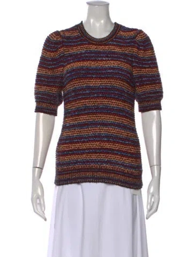Pre-owned Ulla Johnson Striped Crew Neck Sweater In Burgundy