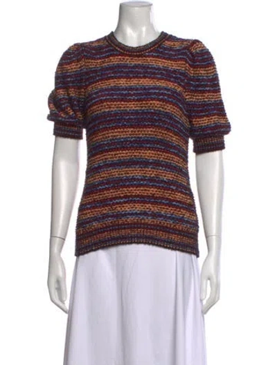 Pre-owned Ulla Johnson Striped Crew Neck Sweater In Burgundy
