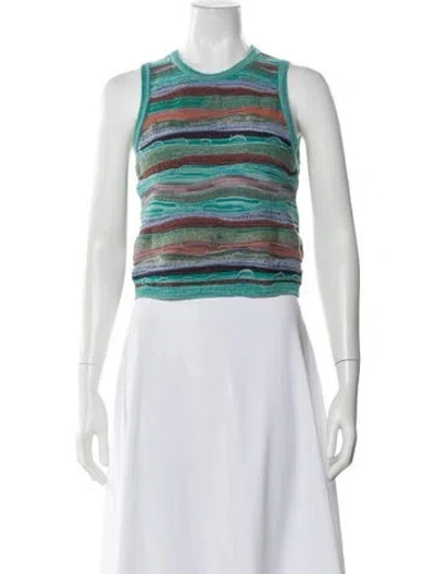 Pre-owned Ulla Johnson Striped Crew Neck Sweater In Green