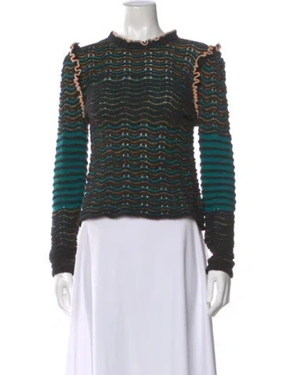 Pre-owned Ulla Johnson Striped Crew Neck Sweater In Green