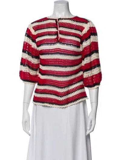 Pre-owned Ulla Johnson Striped Crew Neck Sweater In Red