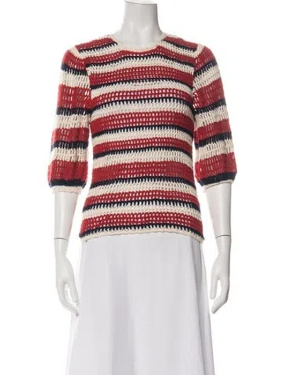 Pre-owned Ulla Johnson Striped Crew Neck Sweater In Red