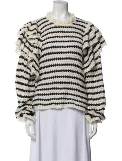 Pre-owned Ulla Johnson Striped Crew Neck Sweater In White