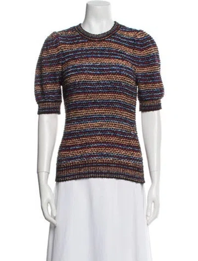 Pre-owned Ulla Johnson Striped Crew Neck Sweater In White