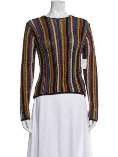 Pre-owned Ulla Johnson Striped Crew Neck Sweater In White