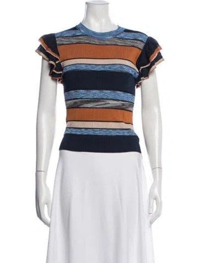 Pre-owned Ulla Johnson Striped Crew Neck Sweater In White