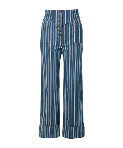 Ulla Johnson Striped High-waisted Wide-leg Jeans In Blue
