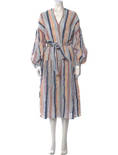 Pre-owned Ulla Johnson Striped Long Dress In Blue