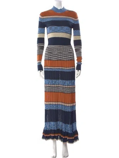 Pre-owned Ulla Johnson Striped Long Dress In Blue