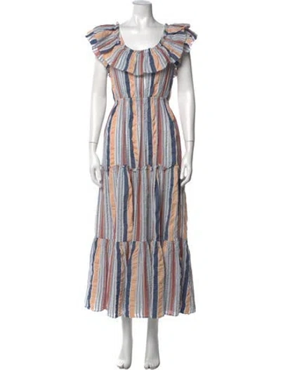 Pre-owned Ulla Johnson Striped Long Dress In Blue