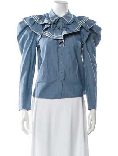 Pre-owned Ulla Johnson Striped Long Sleeve Blouse In Blue