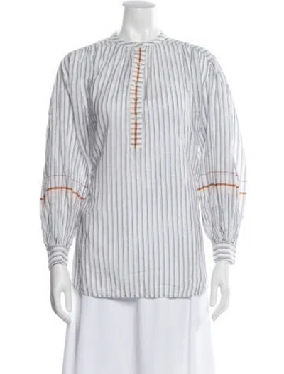 Pre-owned Ulla Johnson Striped Long Sleeve Blouse In Blue