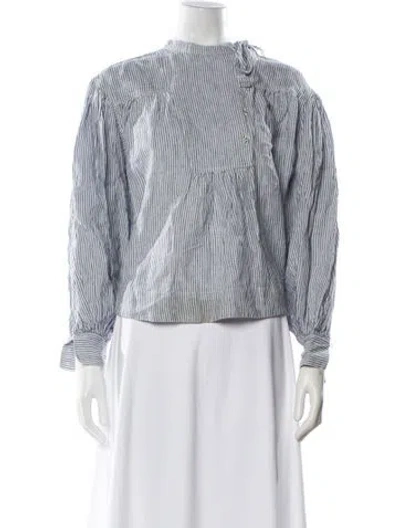 Pre-owned Ulla Johnson Striped Long Sleeve Blouse In Blue