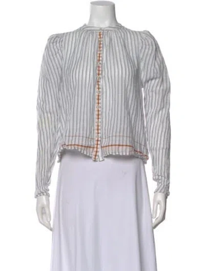 Pre-owned Ulla Johnson Striped Long Sleeve Blouse In Blue
