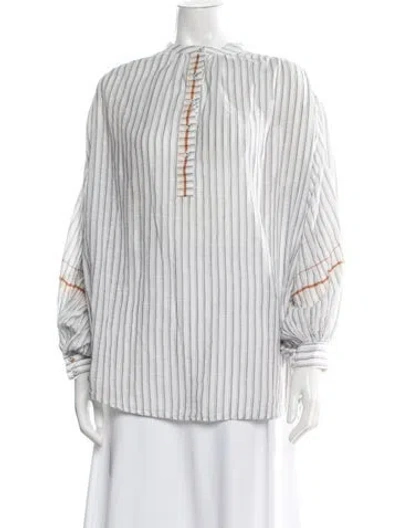 Pre-owned Ulla Johnson Striped Long Sleeve Blouse In Blue