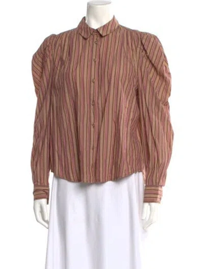 Pre-owned Ulla Johnson Striped Long Sleeve Blouse In Brown