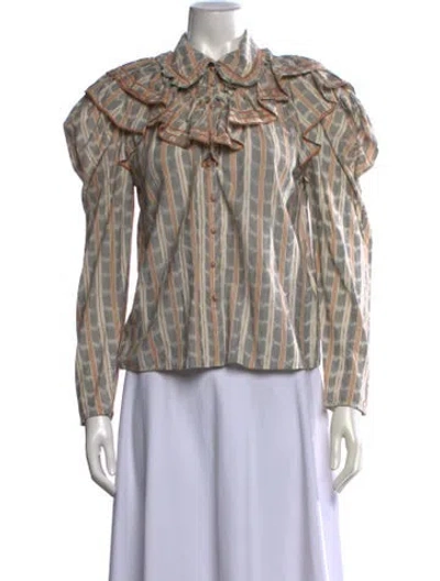 Pre-owned Ulla Johnson Striped Long Sleeve Blouse In Grey