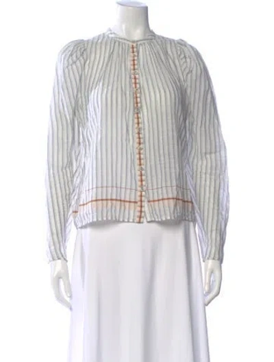 Pre-owned Ulla Johnson Striped Long Sleeve Blouse In White