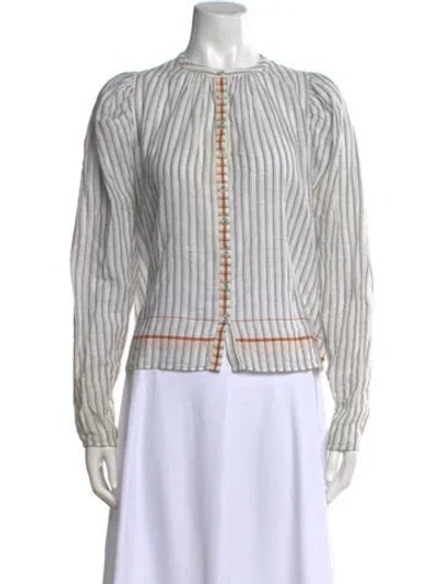 Pre-owned Ulla Johnson Striped Long Sleeve Blouse In White