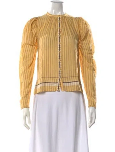 Pre-owned Ulla Johnson Striped Long Sleeve Blouse In Yellow
