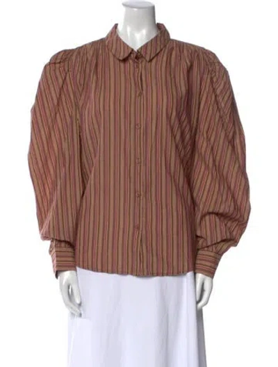 Pre-owned Ulla Johnson Striped Long Sleeve Button-up Top In Neutral