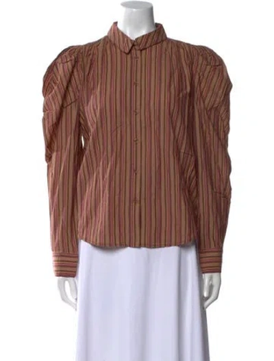 Pre-owned Ulla Johnson Striped Long Sleeve Button-up Top W/ Tags In Neutral