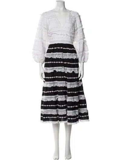 Pre-owned Ulla Johnson Striped Midi Length Dress In Black