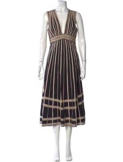 Pre-owned Ulla Johnson Striped Midi Length Dress In Black