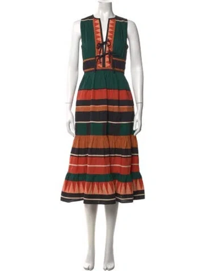Pre-owned Ulla Johnson Striped Midi Length Dress In Black