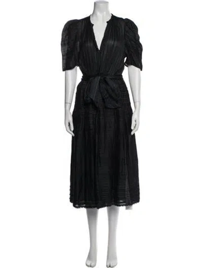 Pre-owned Ulla Johnson Striped Midi Length Dress In Black