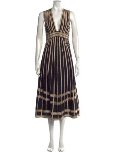 Pre-owned Ulla Johnson Striped Midi Length Dress In Black