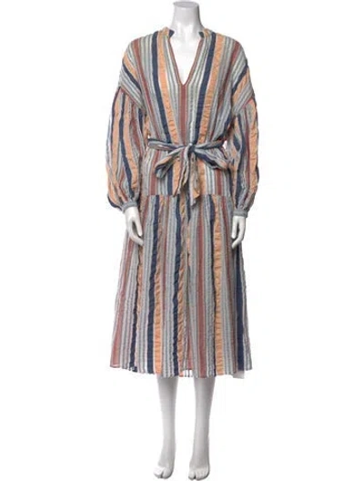 Pre-owned Ulla Johnson Striped Midi Length Dress In Blue