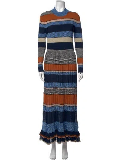 Pre-owned Ulla Johnson Striped Midi Length Dress In Blue