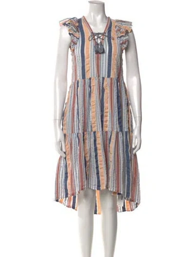Pre-owned Ulla Johnson Striped Midi Length Dress In Blue