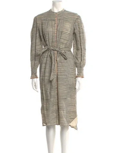 Pre-owned Ulla Johnson Striped Midi Length Dress In Brown