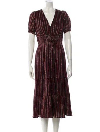 Pre-owned Ulla Johnson Striped Midi Length Dress In Burgundy